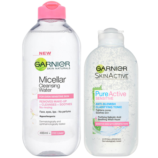 Garnier Micellar Cleanser and Anti Blemish Clarifying Tonic Duo for Sensitive Skin