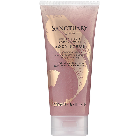 Sanctuary Spa White Lily and Damask Rose Body Scrub -vartalokuorinta, 200 ml