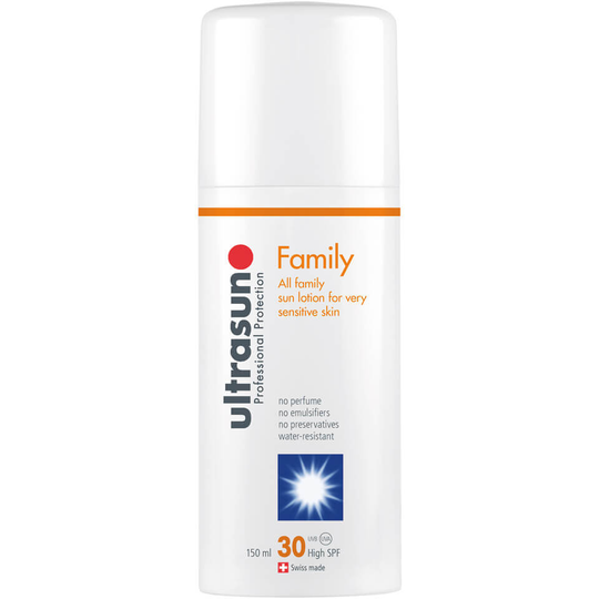 Ultrasun Family -aurinkorasva, SPF 30, Super Sensitive (150ml) ja Ultrasun Aftersun -geelivoide