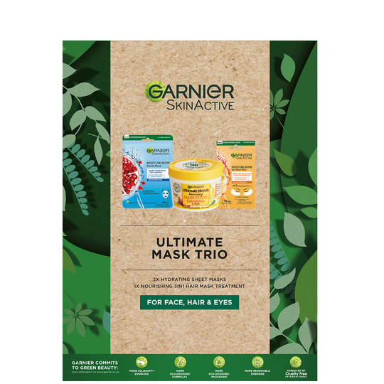 Garnier Ultimate Mask Trio kasvoille, hiuksille ja silmille